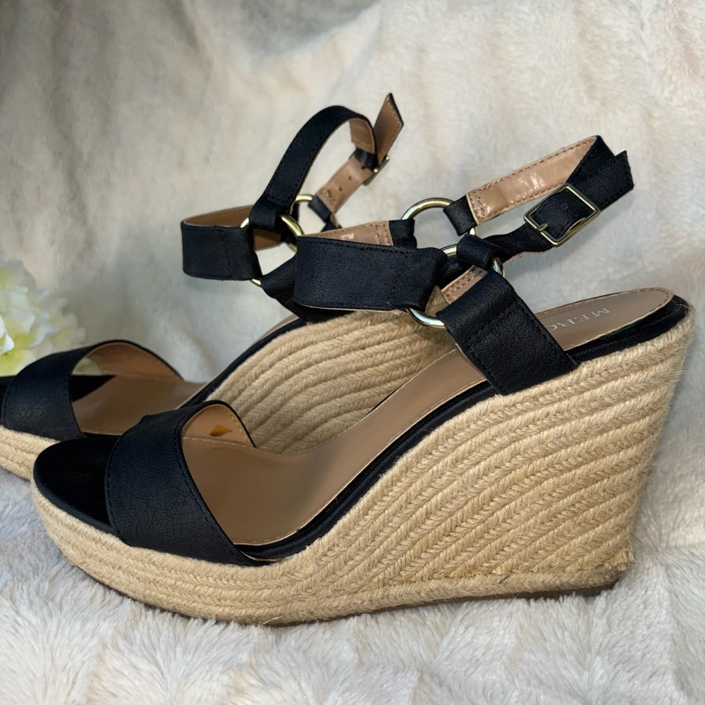 Merona Black Espadrille Wedge Sandals with Ankle Strap size 9